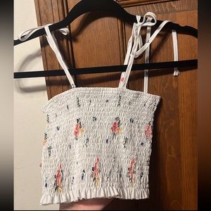 flower print white shein cropped tank top size S